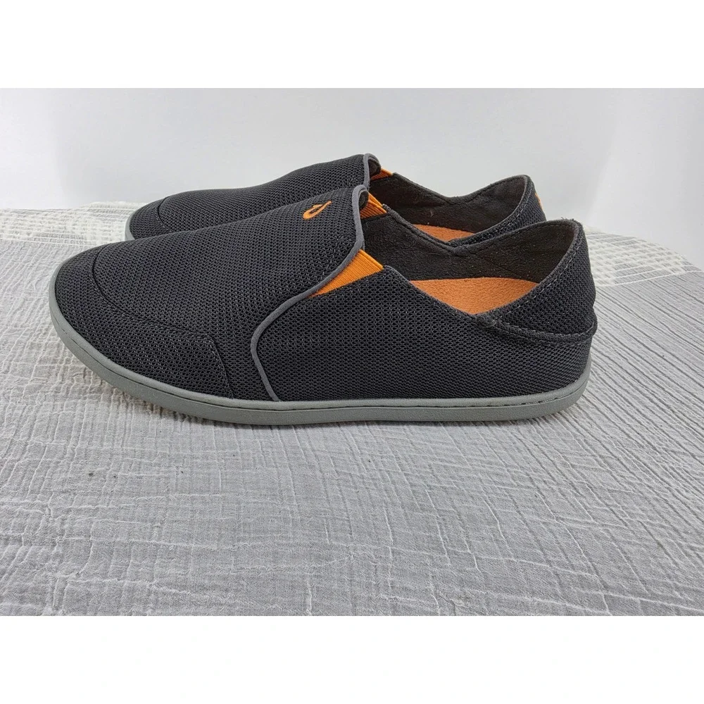 OluKai Nohea Mesh Mens Slip On Shoes Charcoal Gray Orange Loafers 10188-4040